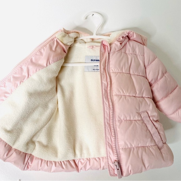 Old Navy Light Pink Puffer Hooded Jacket - Picture 6 of 7